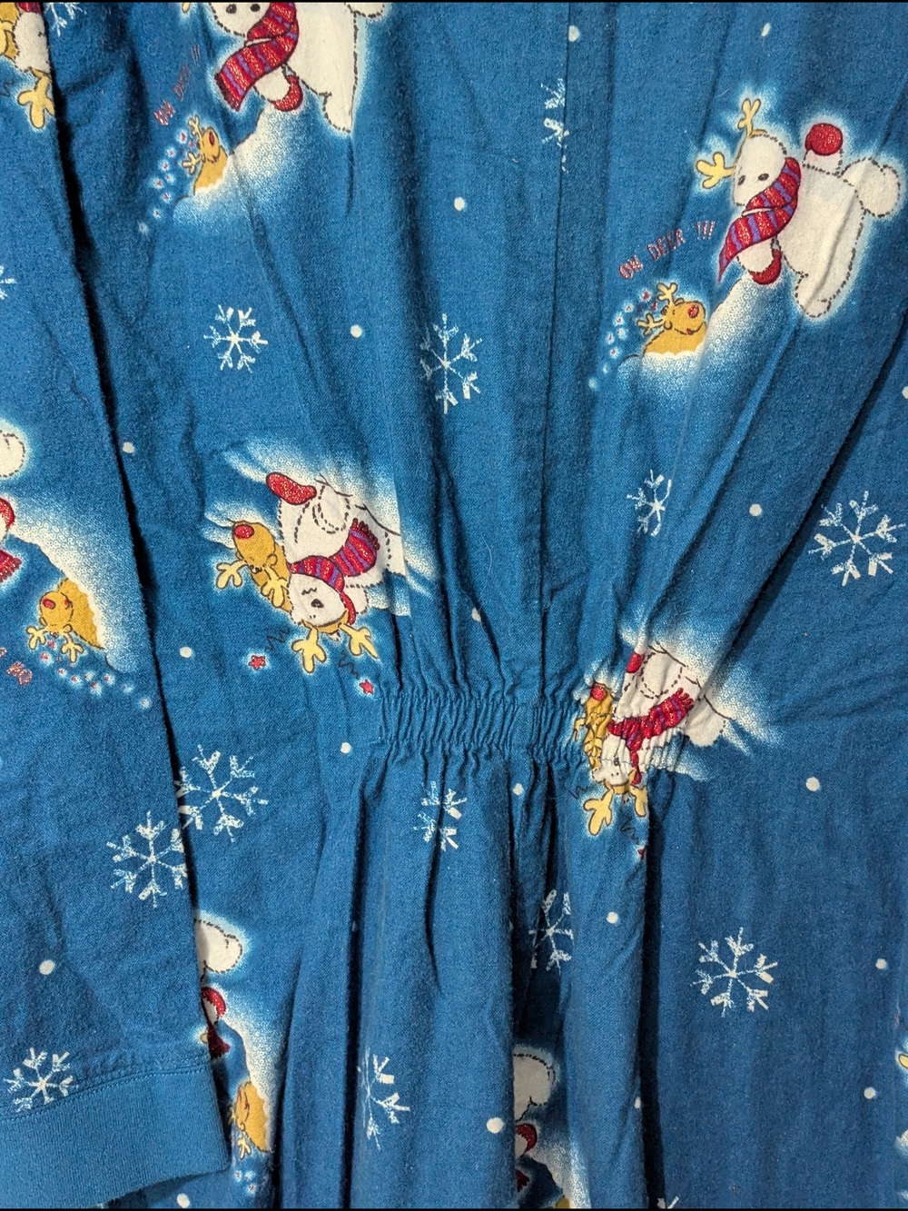 La Senza Vintage Women's Teal Snowman Fleece One-Piece Pajamas Whimsical Holiday - Picture 11 of 16